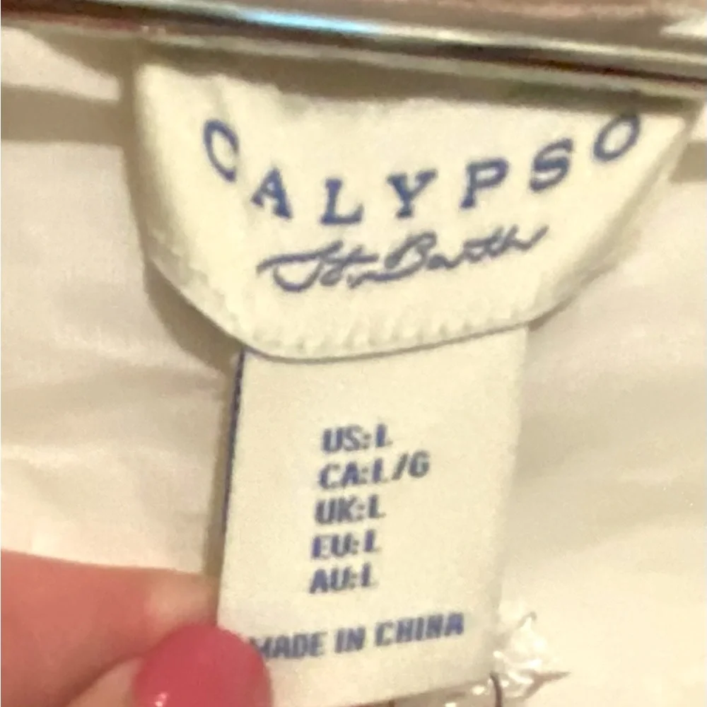 Calypso St. Barth Linen Cream Floral Long-Sleeve Midi Dress L - Picture 2 of 11